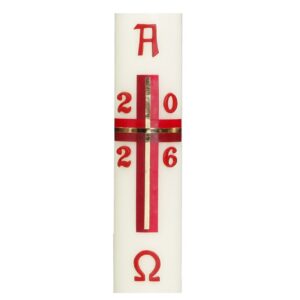 Osterkerze rotes Kreuz mit Gold