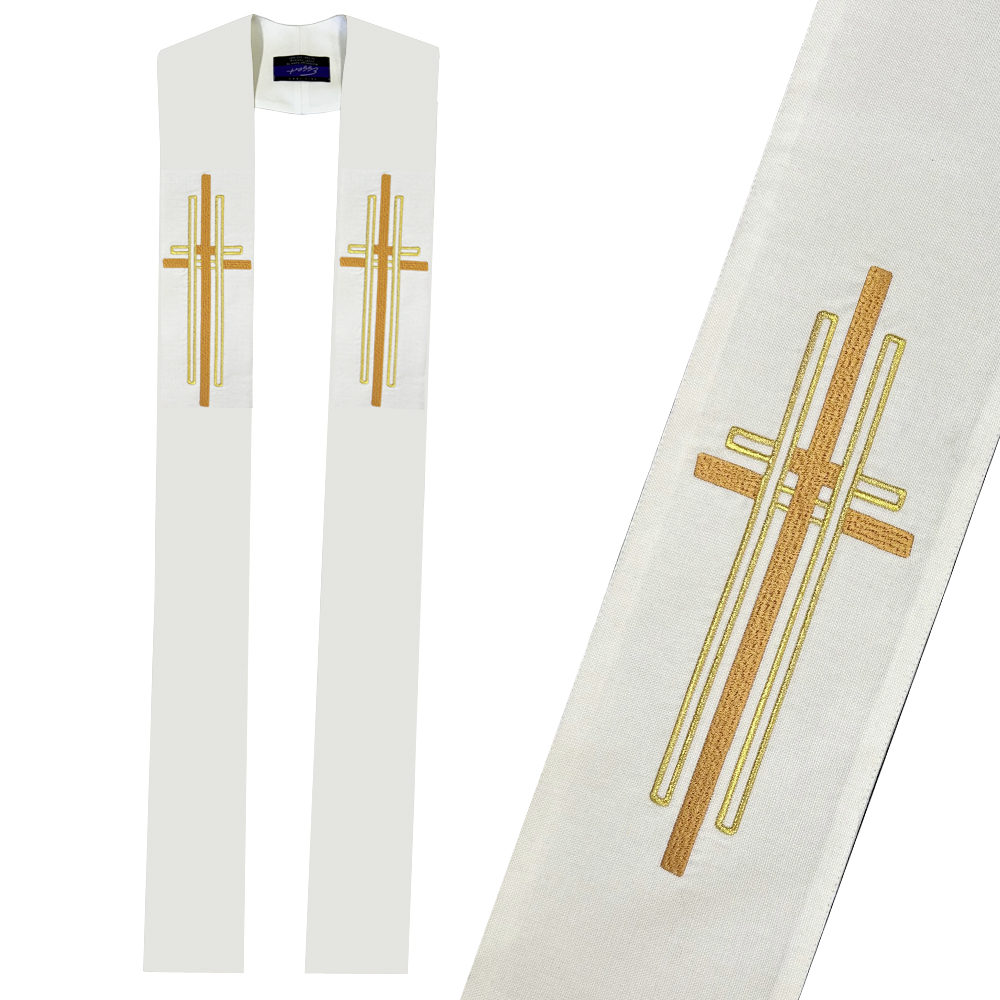 Stola mit Doppelkreuz in weiss